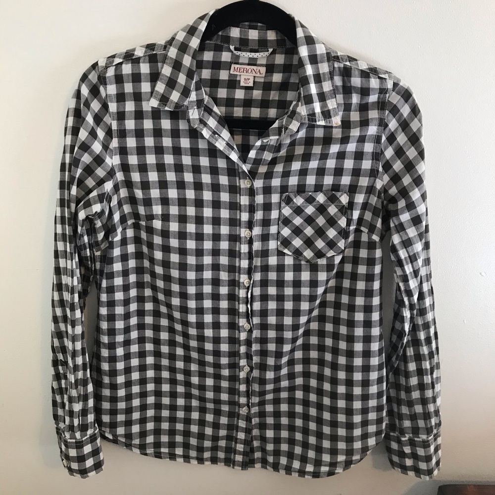 Merona BlackWhite Gingham Plaid Button Down Blouse